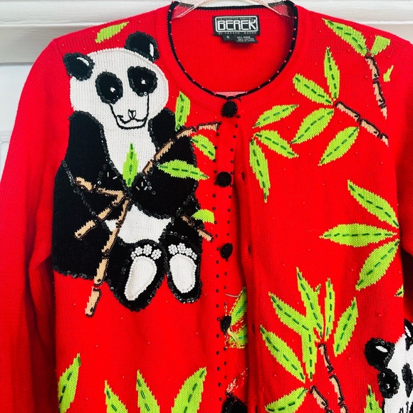 Vintage Berek Beaded Panda & Bamboo Embroidered Novelty Sweater - Picture 2 of 4